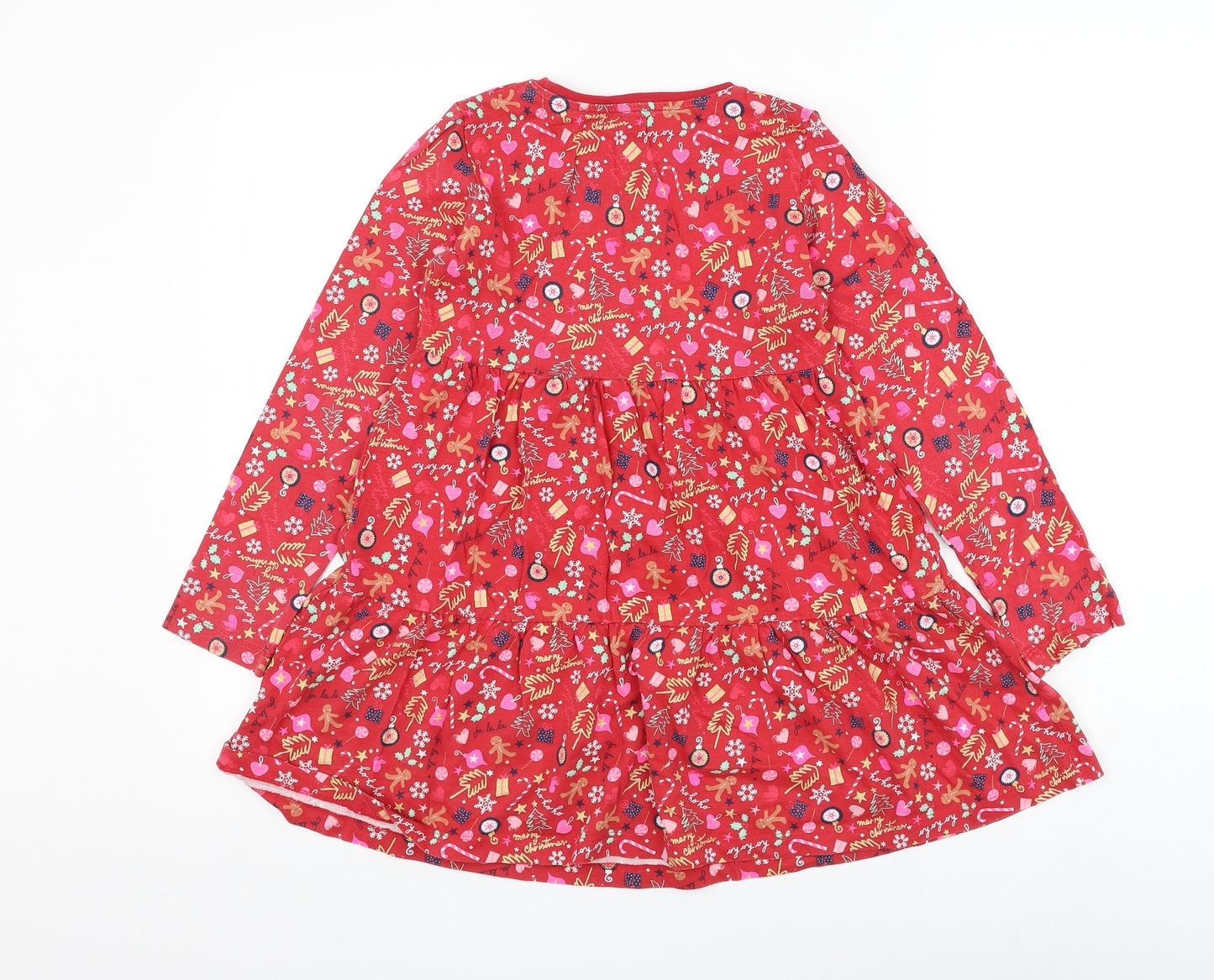 F&F Girls Red Geometric Cotton Trapeze & Swing Size 10-11 Years Round Neck Pullover - Christmas