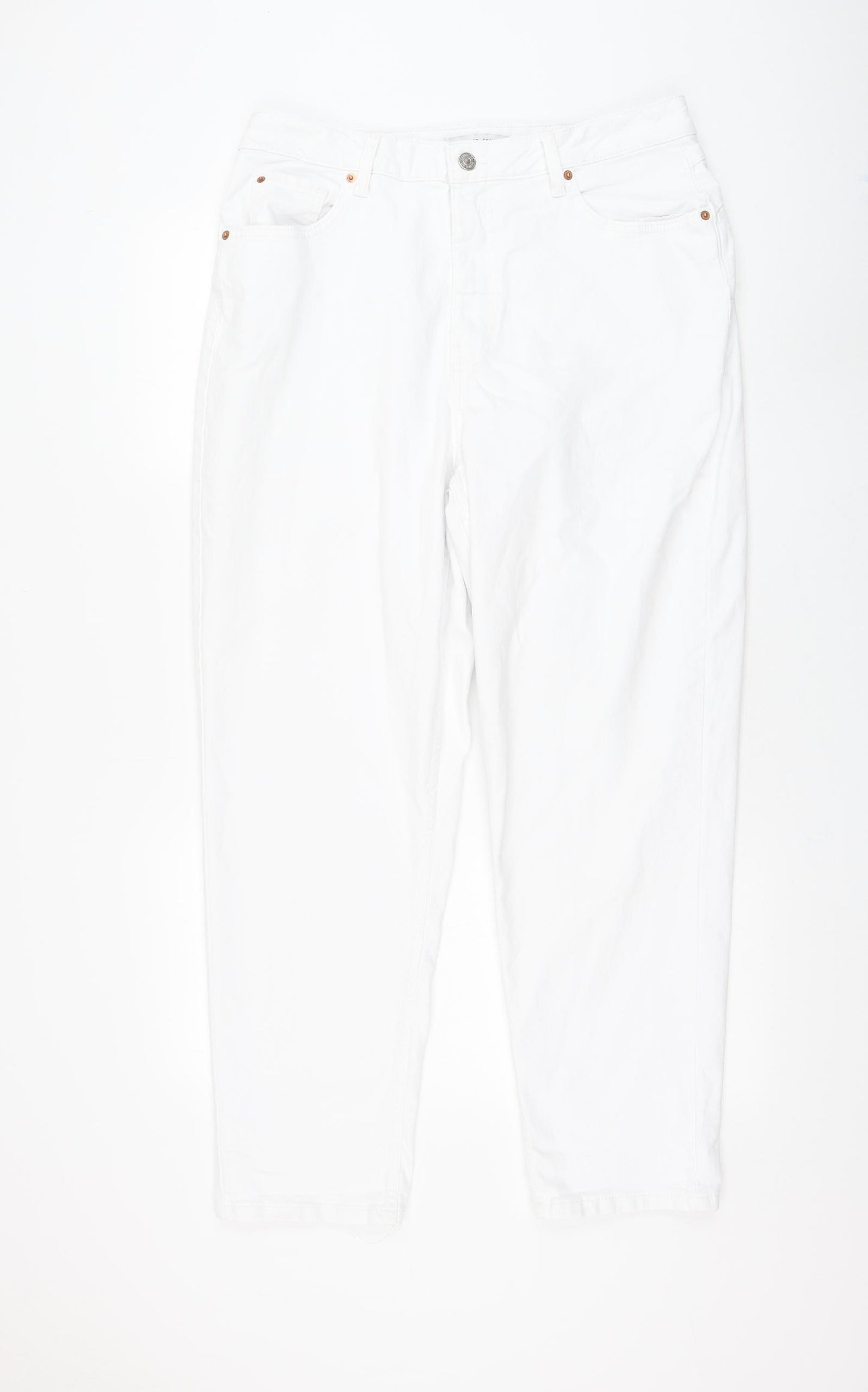 Primark Womens White Cotton Mom Jeans Size 16 L28 in Regular Zip