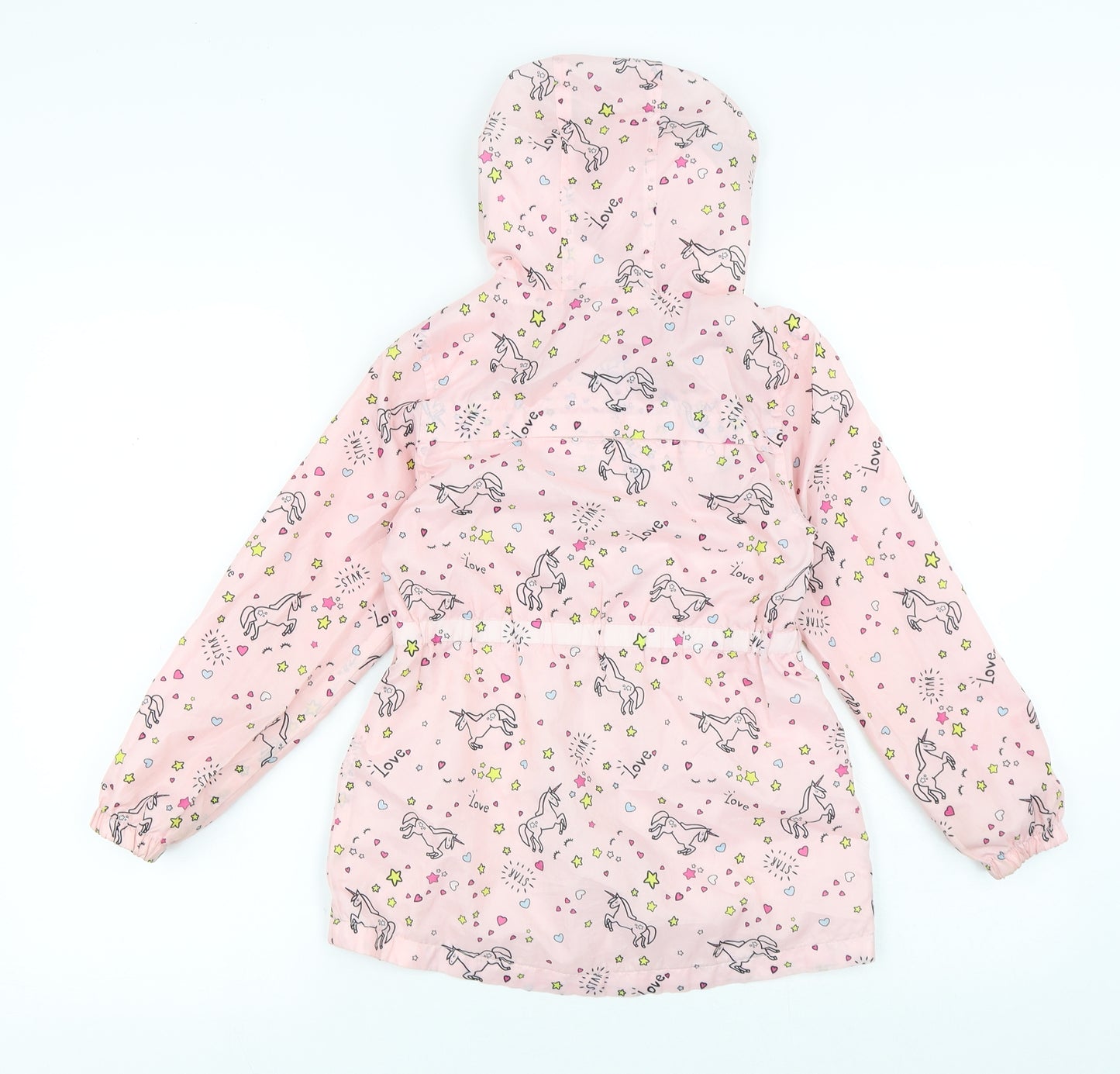 Primark Girls Pink Geometric Jacket Coat Size 7-8 Years Zip - Unicorns
