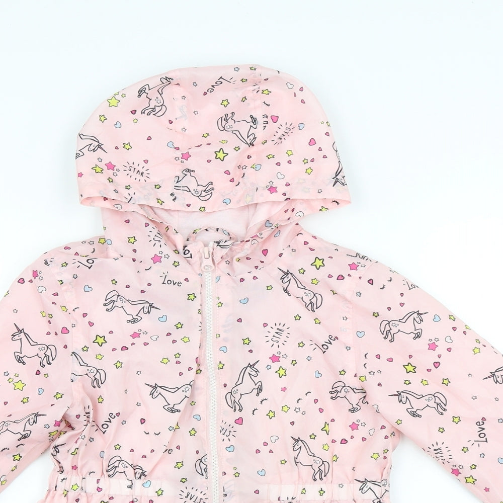 Primark Girls Pink Geometric Jacket Coat Size 7-8 Years Zip - Unicorns