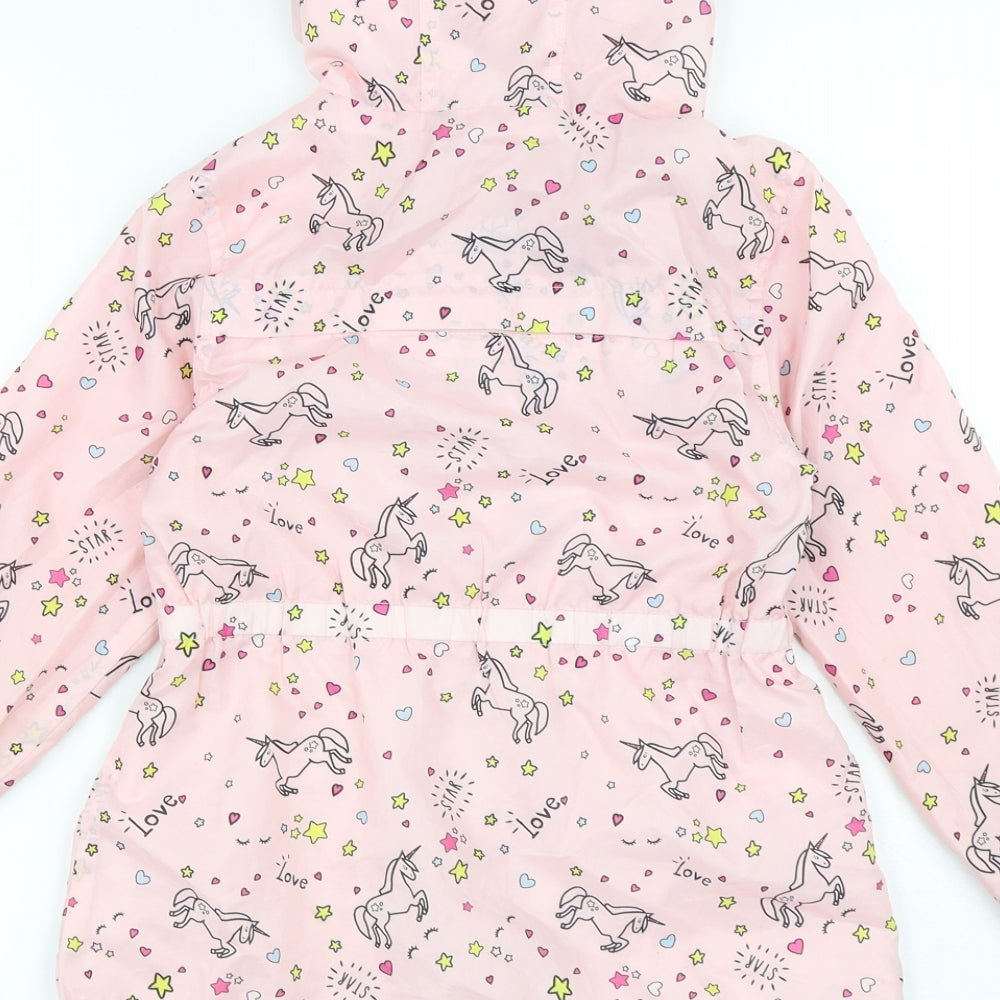 Primark Girls Pink Geometric Jacket Coat Size 7-8 Years Zip - Unicorns