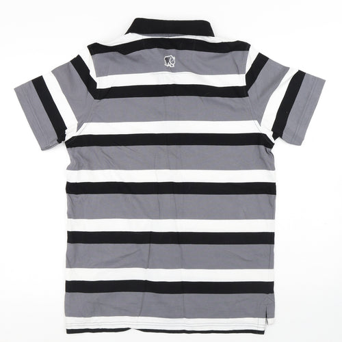 Rhino Mens Multicoloured Striped Cotton Polo Size M Collared Button - Rhino