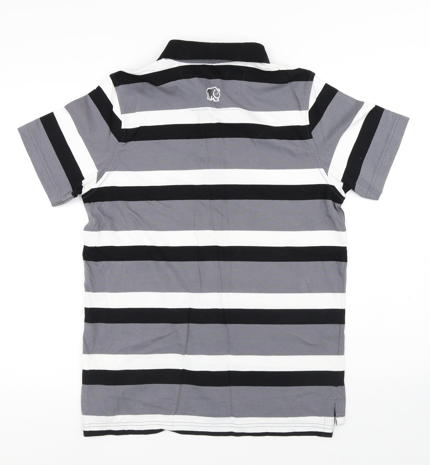 Rhino Mens Multicoloured Striped Cotton Polo Size M Collared Button - Rhino