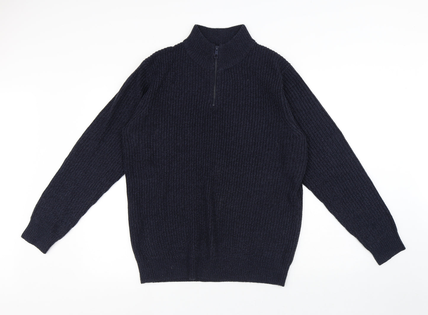 F&F Mens Blue High Neck Acrylic Pullover Jumper Size L