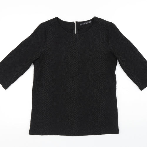 Atmosphere Womens Black Animal Print Polyester Basic Blouse Size 8 Round Neck