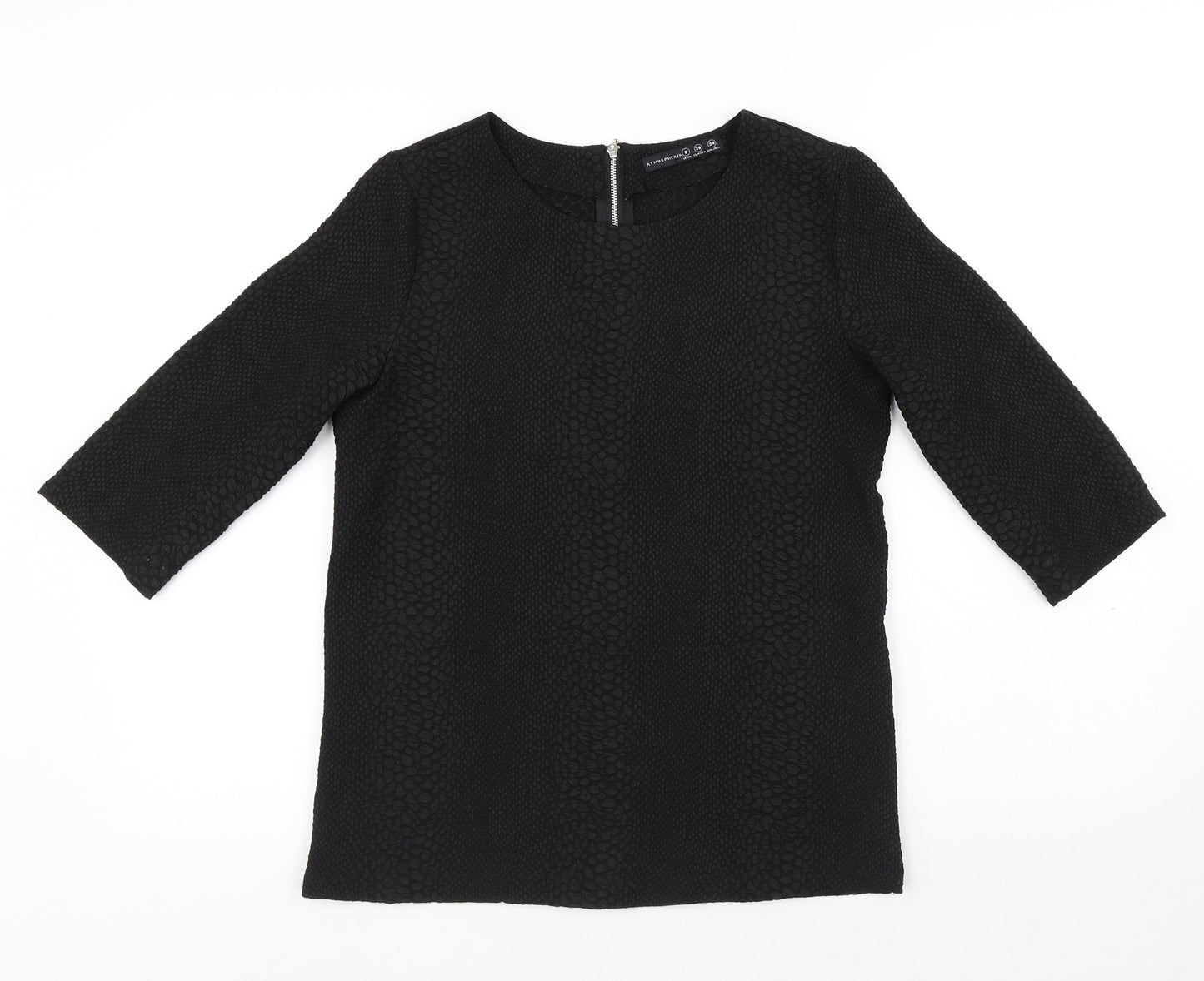 Atmosphere Womens Black Animal Print Polyester Basic Blouse Size 8 Round Neck