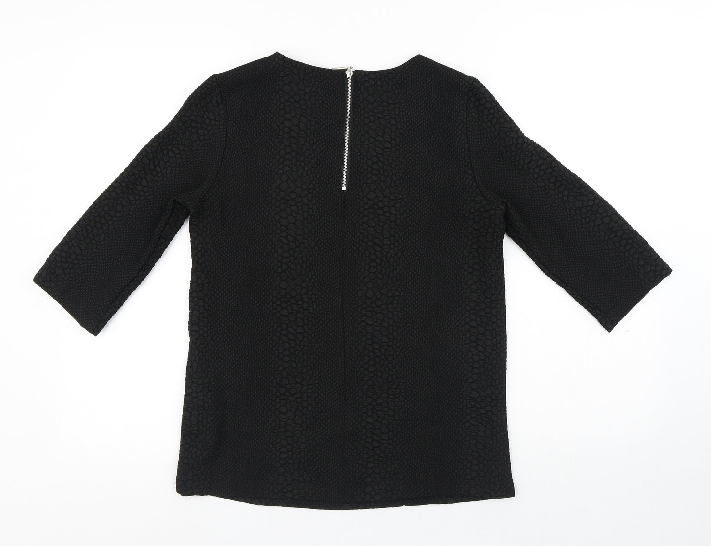 Atmosphere Womens Black Animal Print Polyester Basic Blouse Size 8 Round Neck