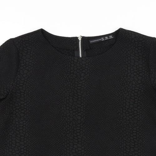 Atmosphere Womens Black Animal Print Polyester Basic Blouse Size 8 Round Neck