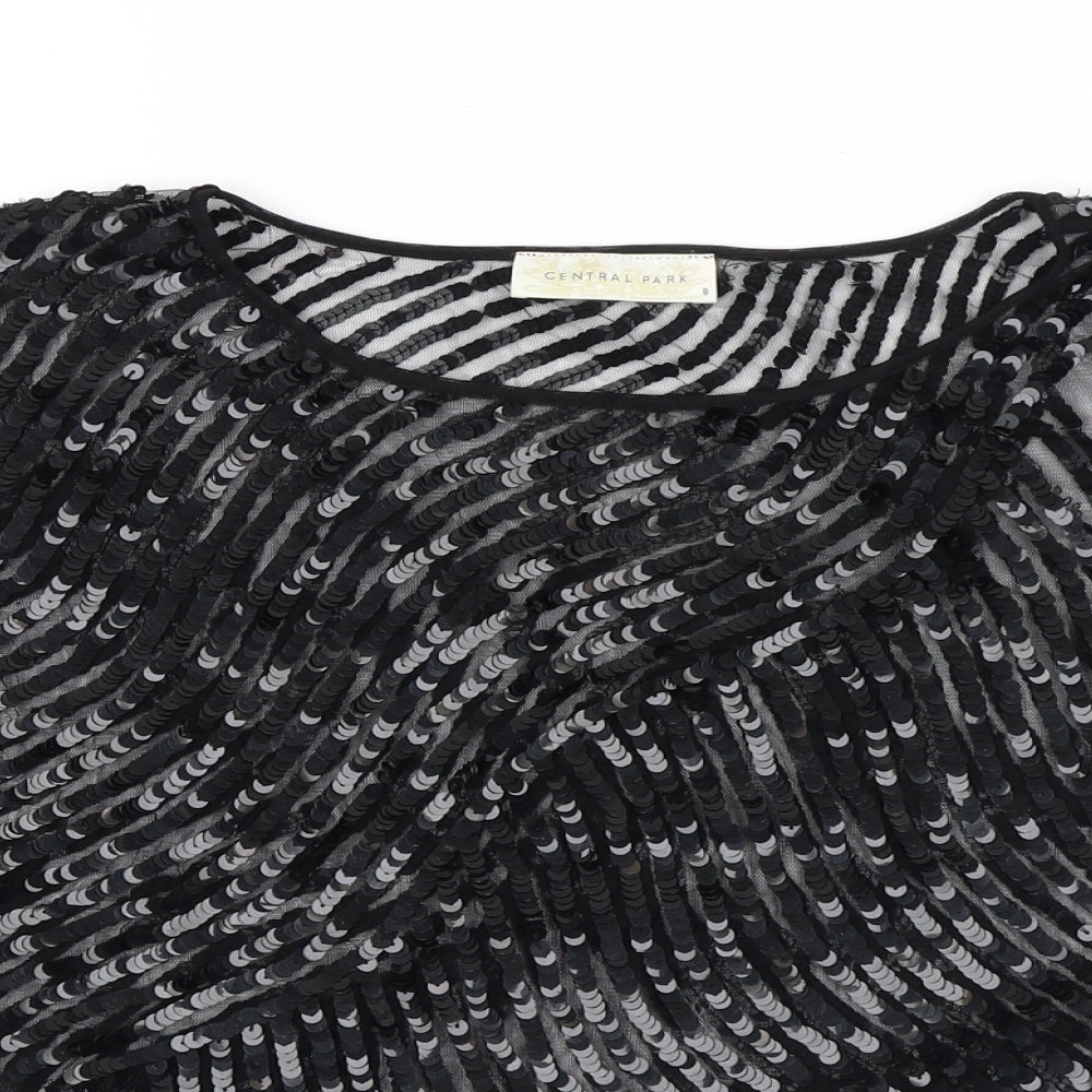 Central Park Womens Black Nylon Basic T-Shirt Size 8 Round Neck