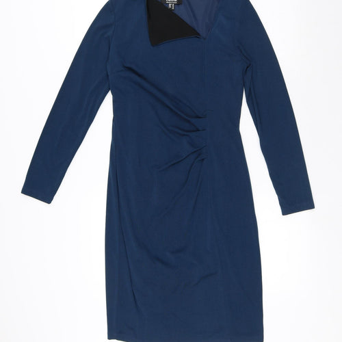 Casting Womens Blue Polyester A-Line Size 10 V-Neck