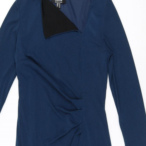 Casting Womens Blue Polyester A-Line Size 10 V-Neck