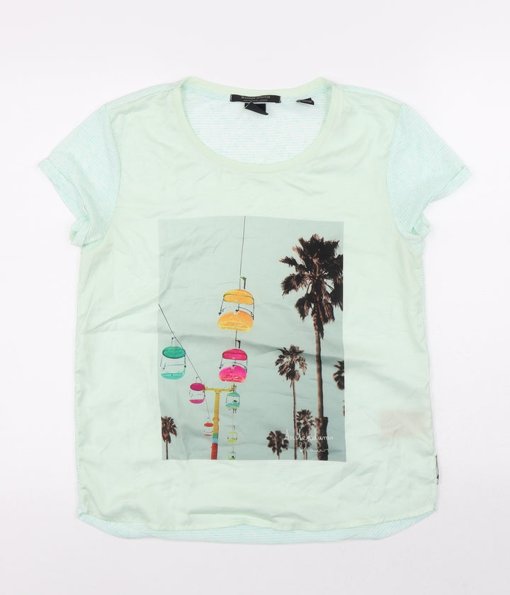 Maison Scotch Womens Multicoloured Striped Polyester Basic T-Shirt Size 4 Round Neck - Palm Trees