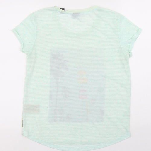 Maison Scotch Womens Multicoloured Striped Polyester Basic T-Shirt Size 4 Round Neck - Palm Trees