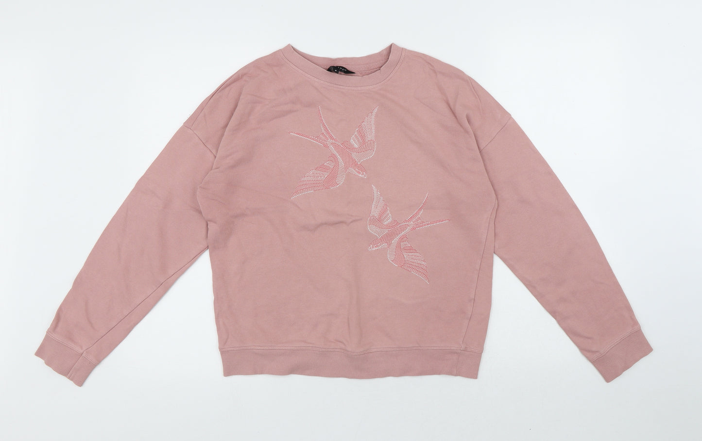 New Look Womens Pink Cotton Pullover Sweatshirt Size 8 - Birds