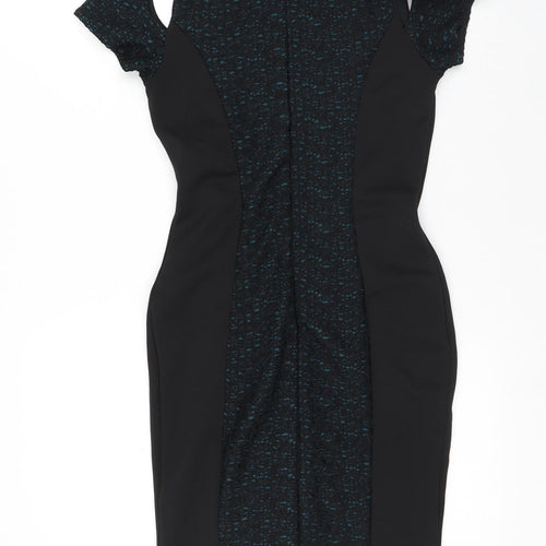 Miss Selfridge Womens Black Geometric Polyester A-Line Size 10 Round Neck Zip