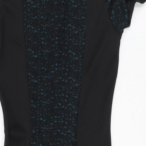 Miss Selfridge Womens Black Geometric Polyester A-Line Size 10 Round Neck Zip