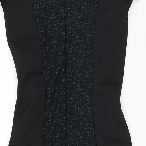 Miss Selfridge Womens Black Geometric Polyester A-Line Size 10 Round Neck Zip