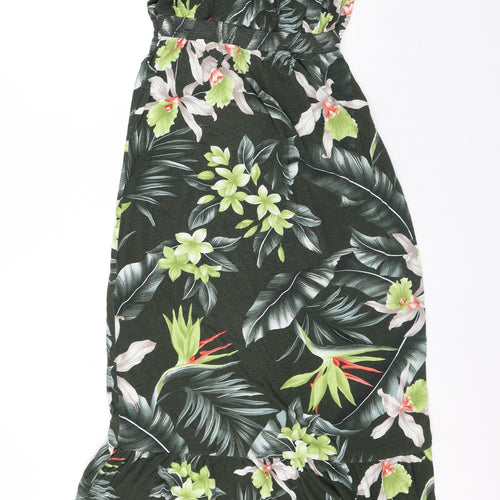 Oasis Womens Green Floral Viscose A-Line Size XS Off the Shoulder - Flowers