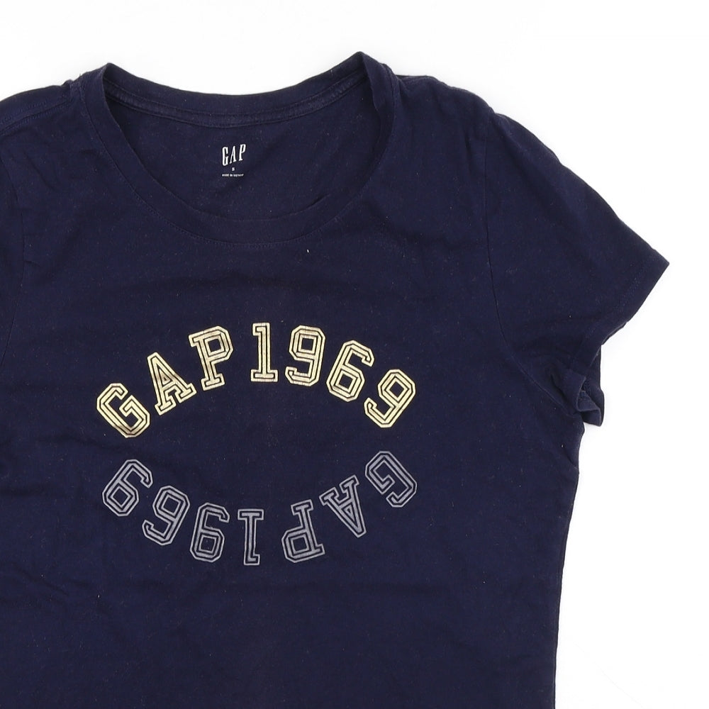 Gap Womens Blue Cotton Basic T-Shirt Size S Round Neck