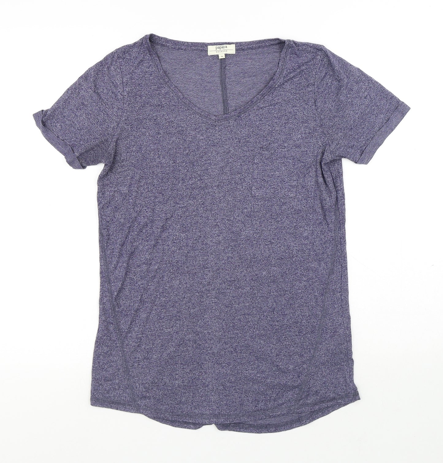 Papaya Womens Blue Viscose Basic T-Shirt Size S V-Neck