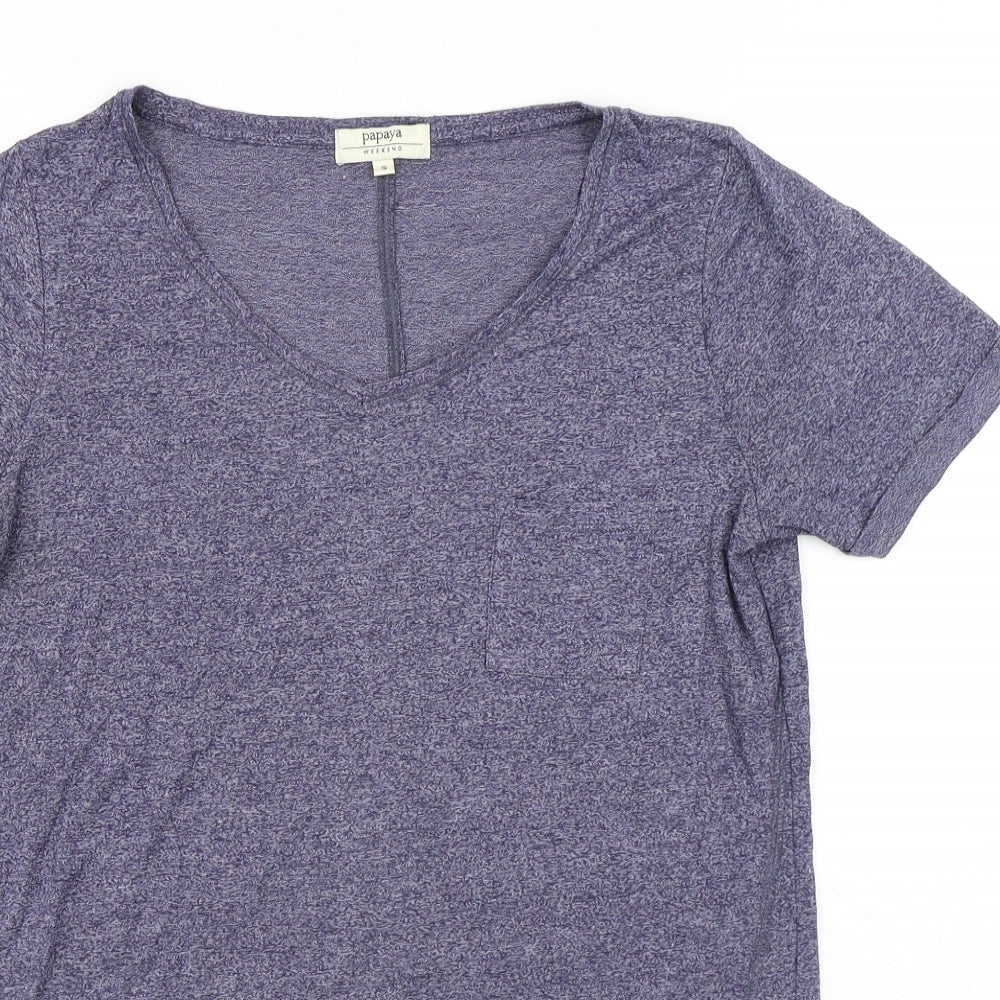 Papaya Womens Blue Viscose Basic T-Shirt Size S V-Neck