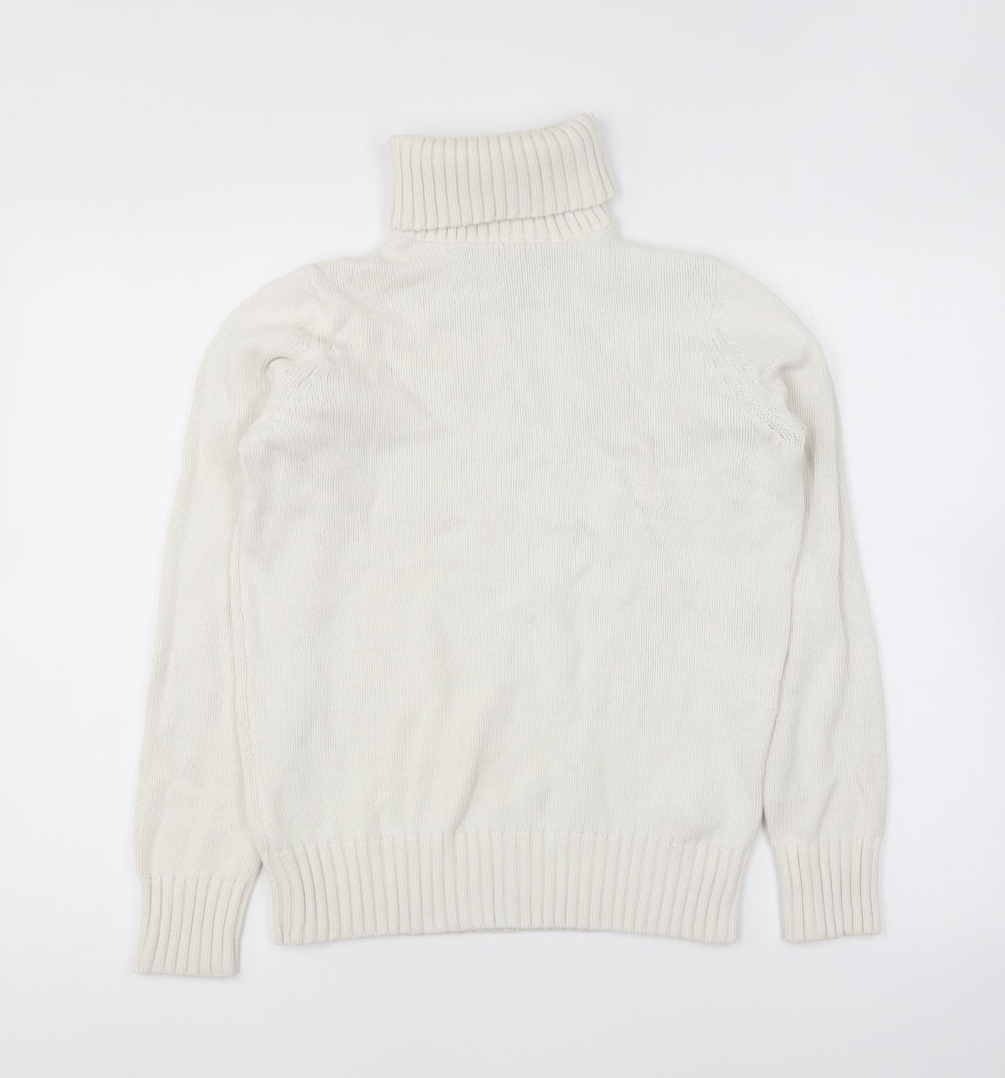 Marks and Spencer Womens Ivory Roll Neck Cotton Pullover Jumper Size 10