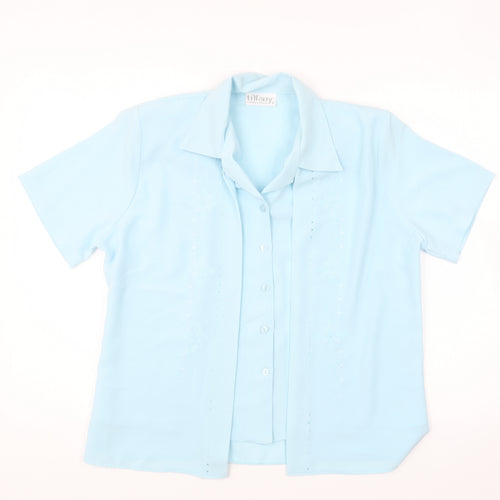 Tiffany Womens Blue Polyester Basic Button-Up Size 12 Collared