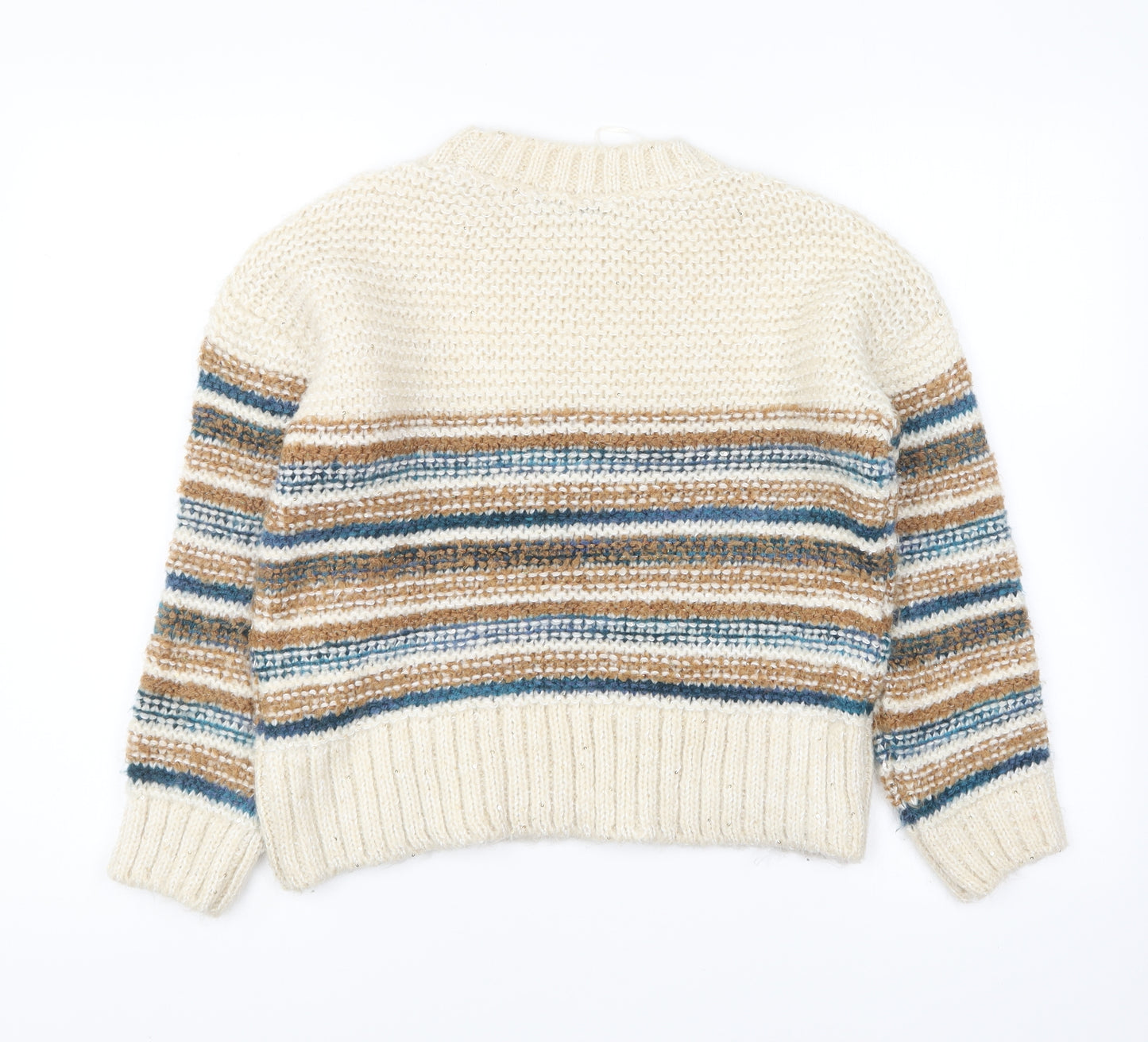 TU Womens Beige Round Neck Striped Acrylic Pullover Jumper Size 12