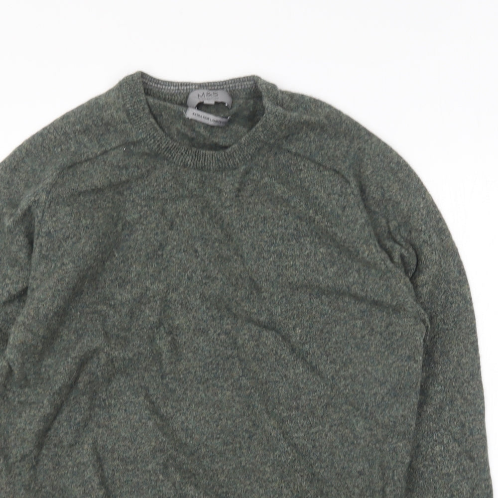 Marks and Spencer Mens Green Round Neck Wool Pullover Jumper Size L