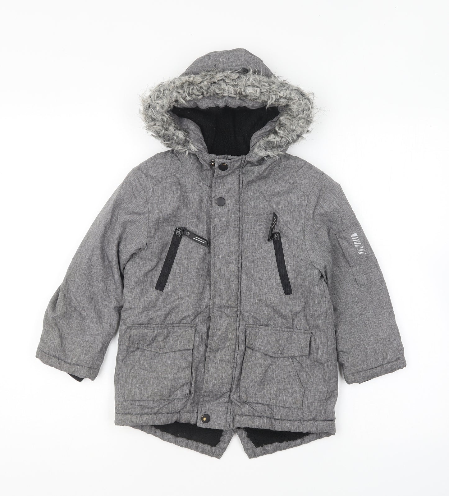 Primark Boys Grey Parka Coat Size 4-5 Years Zip