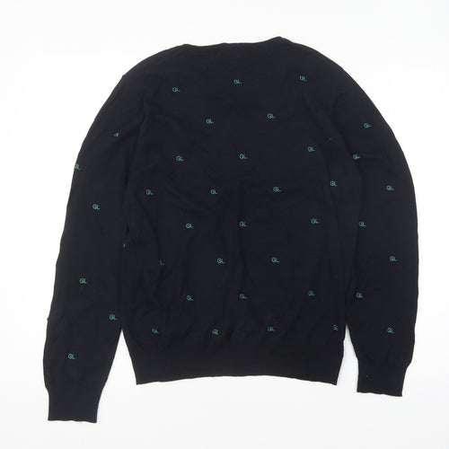Galeries Lafayette Womens Blue Round Neck Geometric Cotton Pullover Jumper Size S