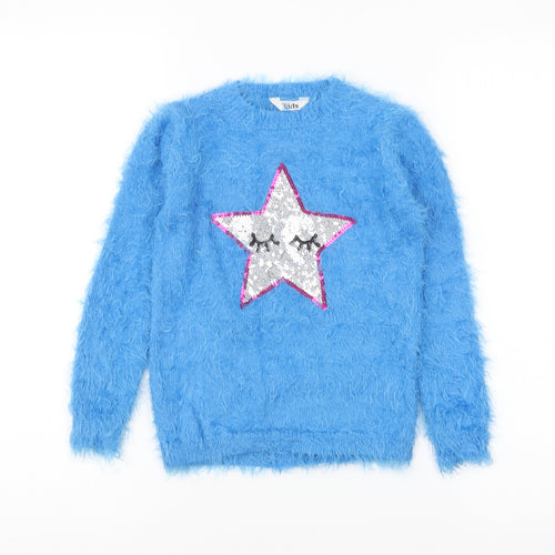 M&Co Girls Blue Round Neck Polyamide Pullover Jumper Size 5-6 Years Pullover - Star