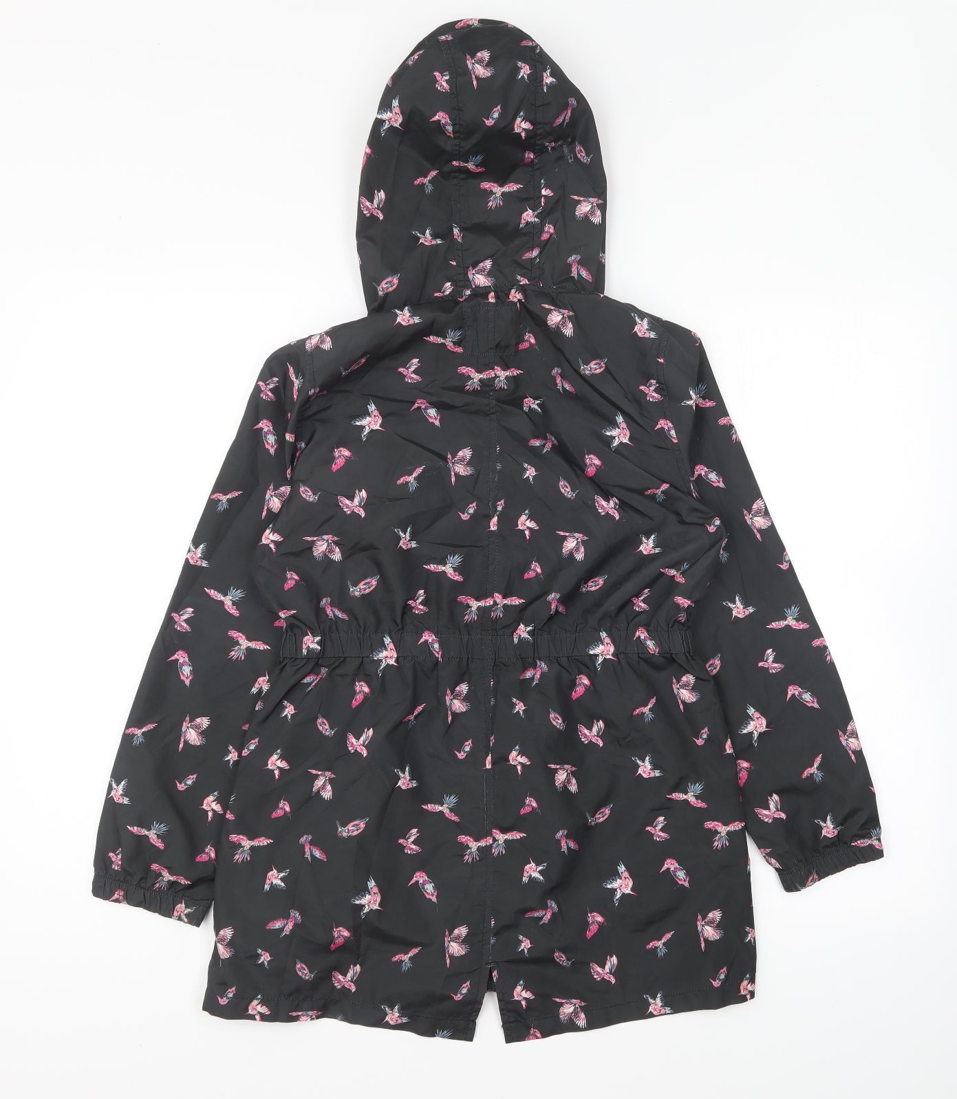 Primark Girls Black Geometric Rain Coat Coat Size 11-12 Years Zip - Bird print
