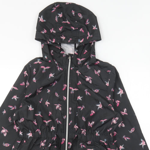 Primark Girls Black Geometric Rain Coat Coat Size 11-12 Years Zip - Bird print