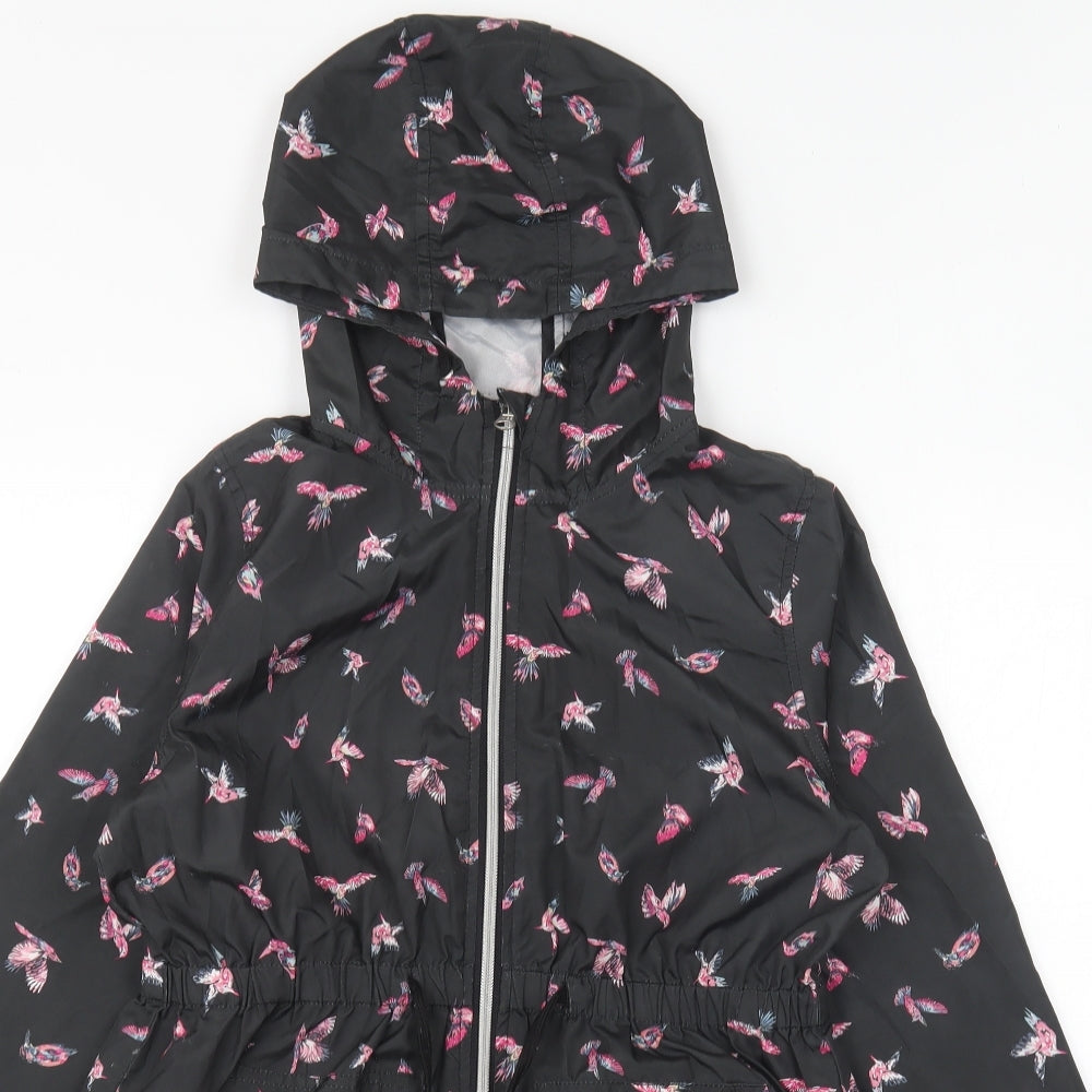 Primark Girls Black Geometric Rain Coat Coat Size 11-12 Years Zip - Bird print