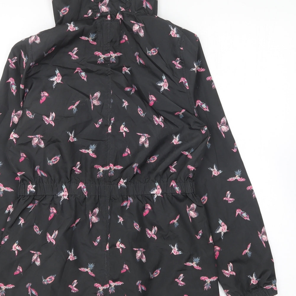 Primark Girls Black Geometric Rain Coat Coat Size 11-12 Years Zip - Bird print