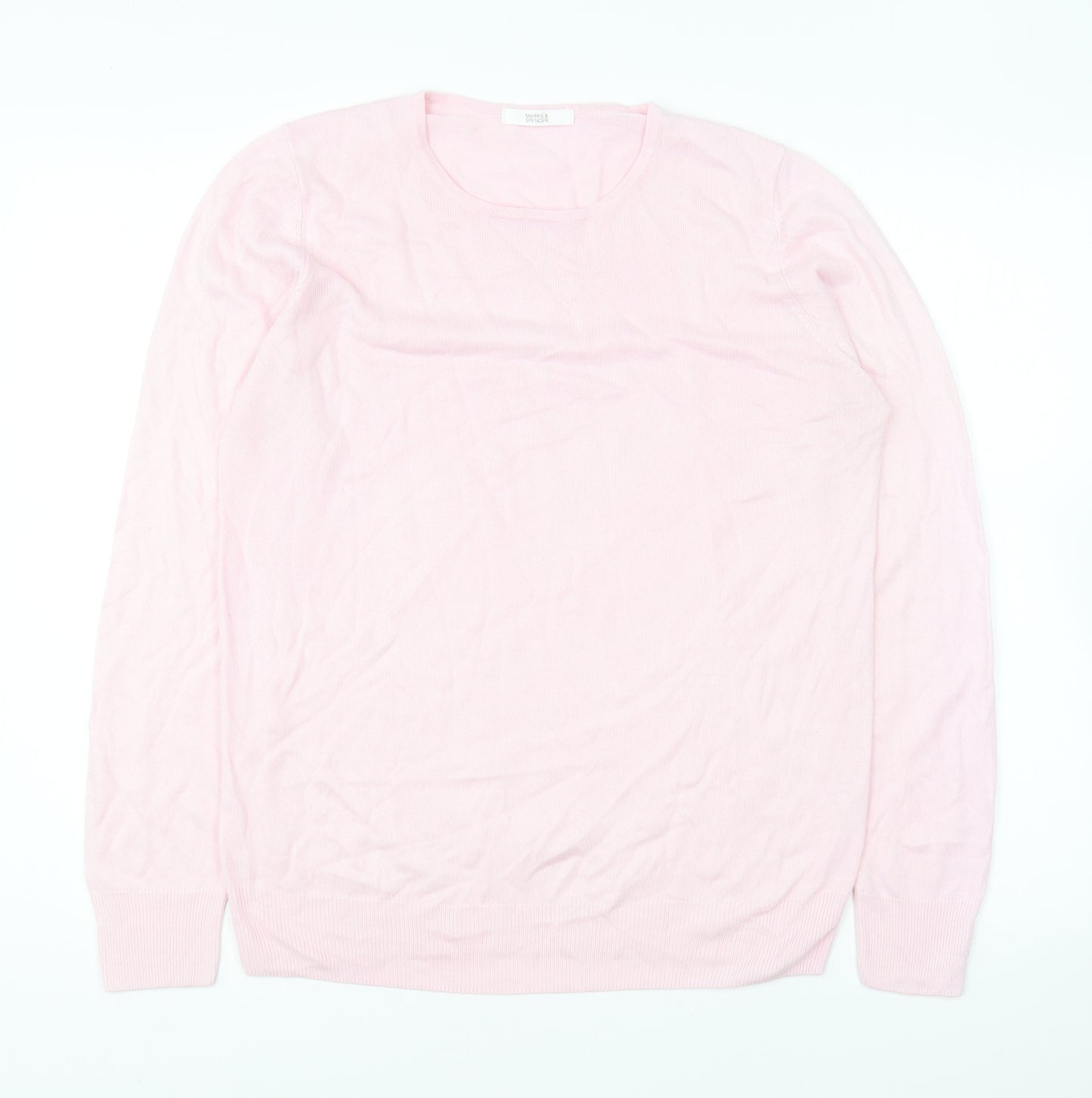 Marks and Spencer Womens Pink Round Neck Acrylic Pullover Jumper Size 14