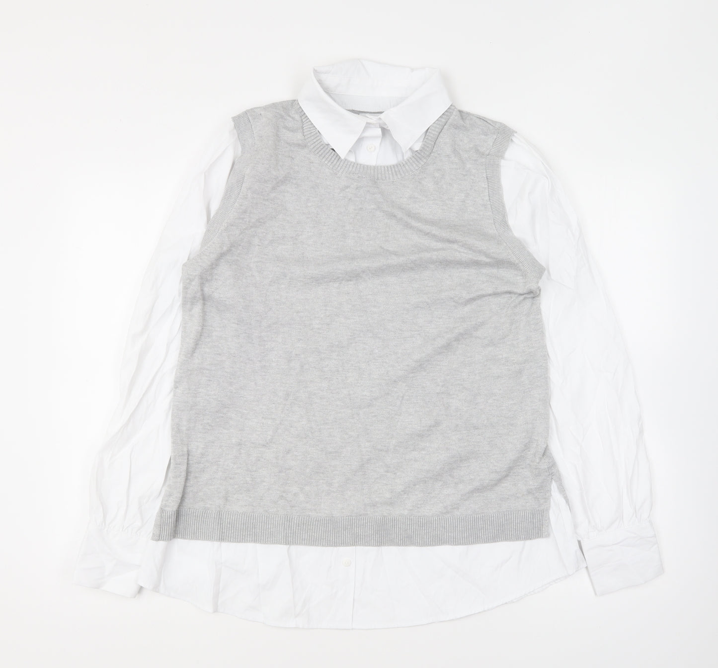 Papaya Womens Grey Viscose Basic Blouse Size 12 Collared