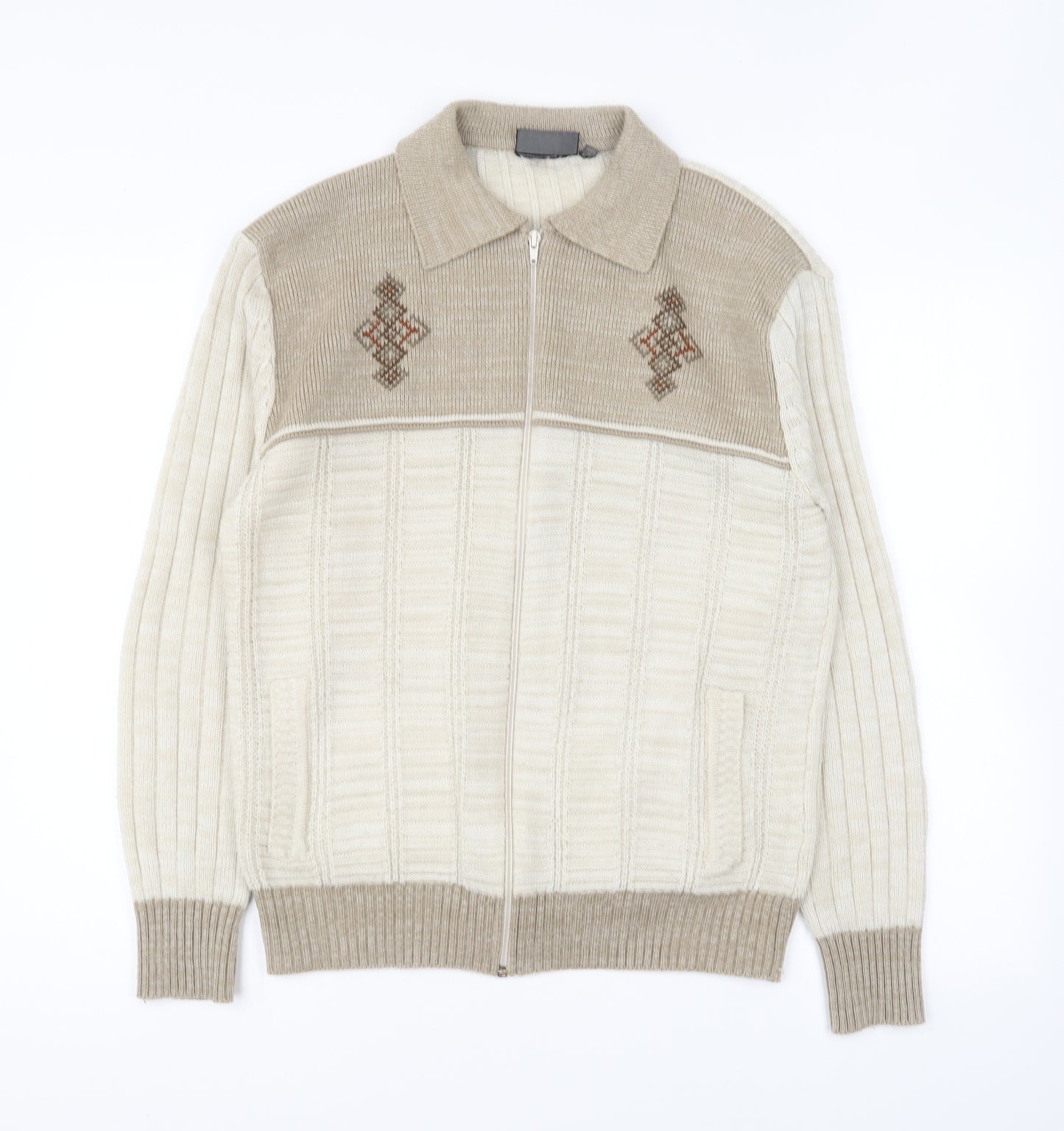 Tootal Mens Beige Collared Acrylic Full Zip Jumper Size M
