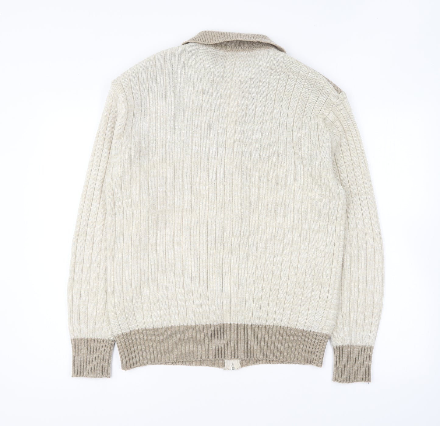 Tootal Mens Beige Collared Acrylic Full Zip Jumper Size M