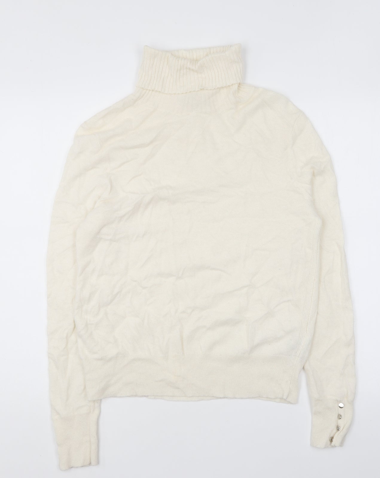 Jacques Vert Womens Ivory Roll Neck Viscose Pullover Jumper Size M