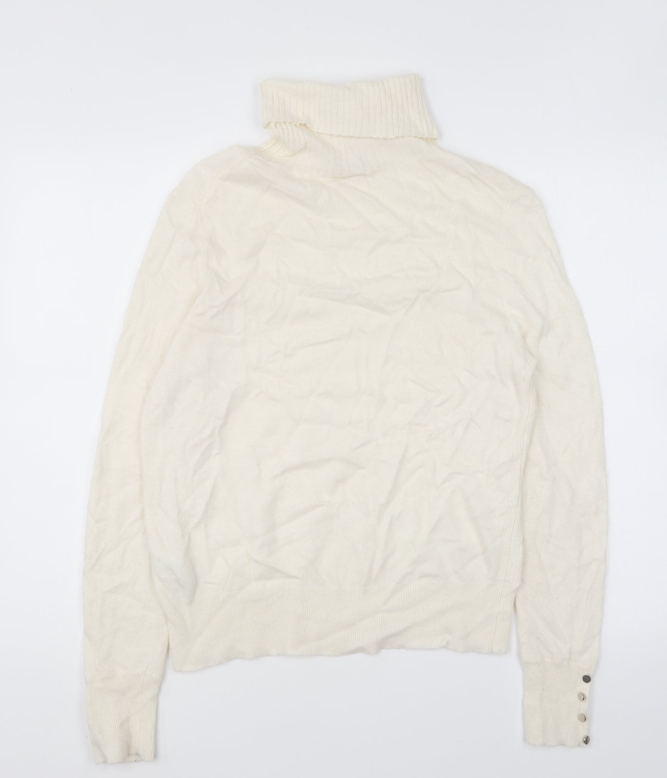 Jacques Vert Womens Ivory Roll Neck Viscose Pullover Jumper Size M