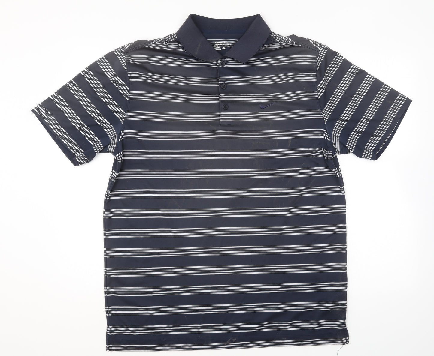 Nike Mens Blue Striped Polyester Polo Size L Collared Pullover