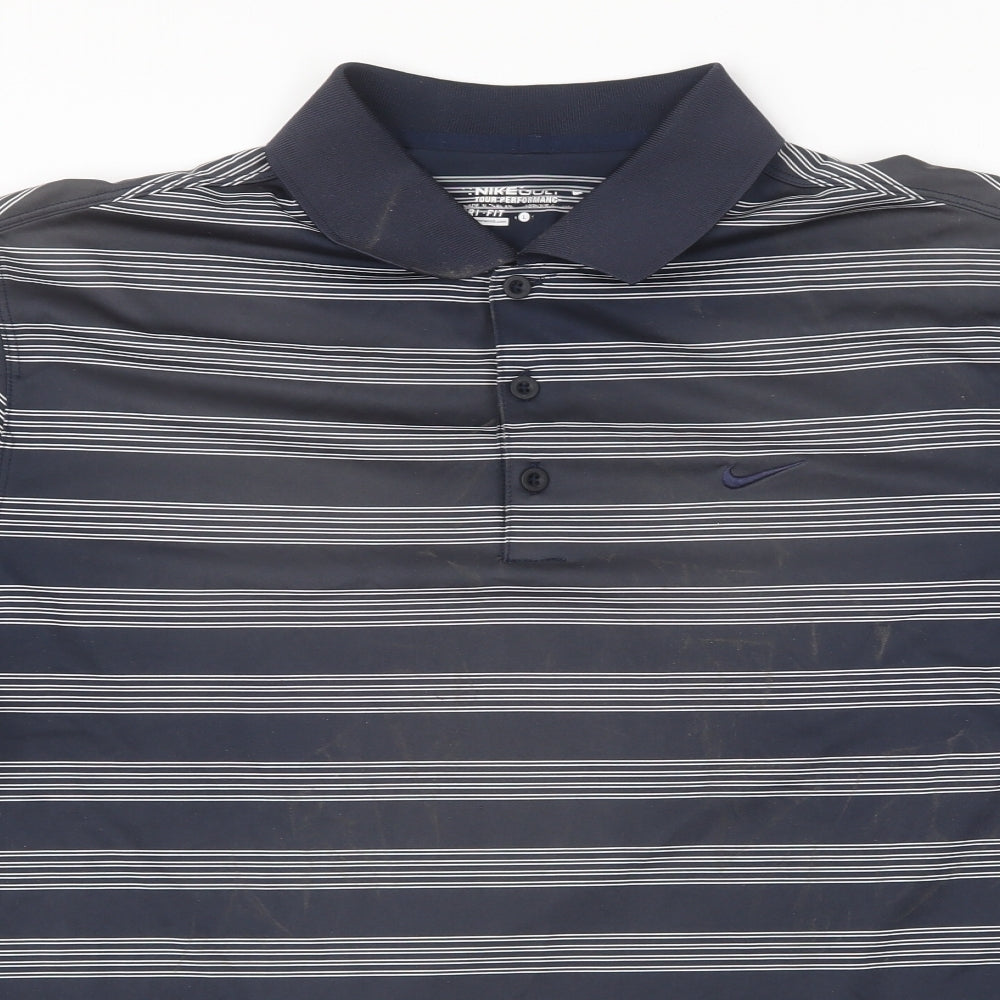 Nike Mens Blue Striped Polyester Polo Size L Collared Pullover