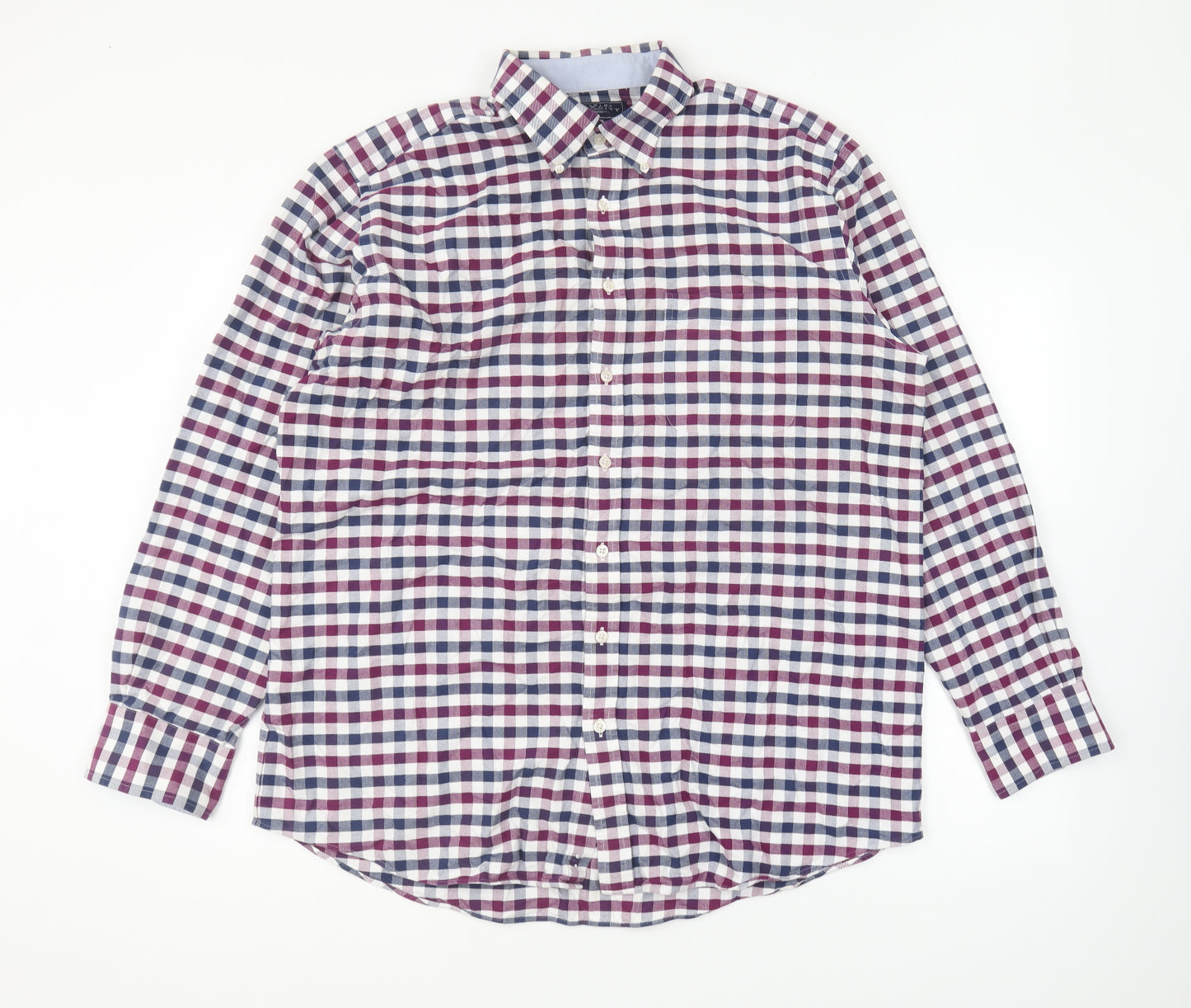 Charles Tyrwhitt Mens Multicoloured Check Polyester Button-Up Size L Collared Button
