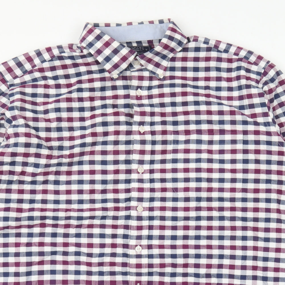 Charles Tyrwhitt Mens Multicoloured Check Polyester Button-Up Size L Collared Button