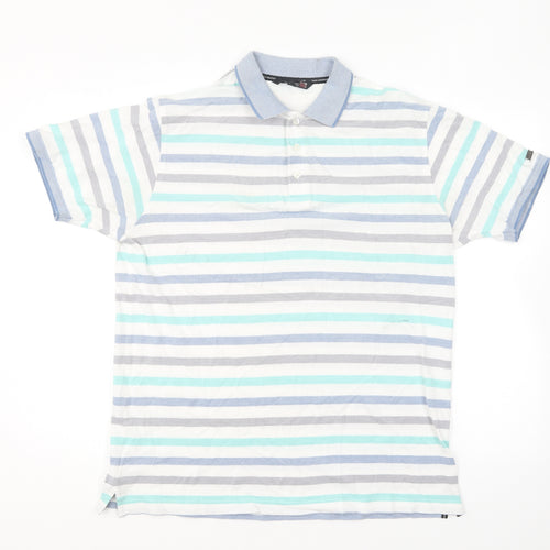 Colin Montgomore Mens Blue Striped Cotton Polo Size M Collared Pullover