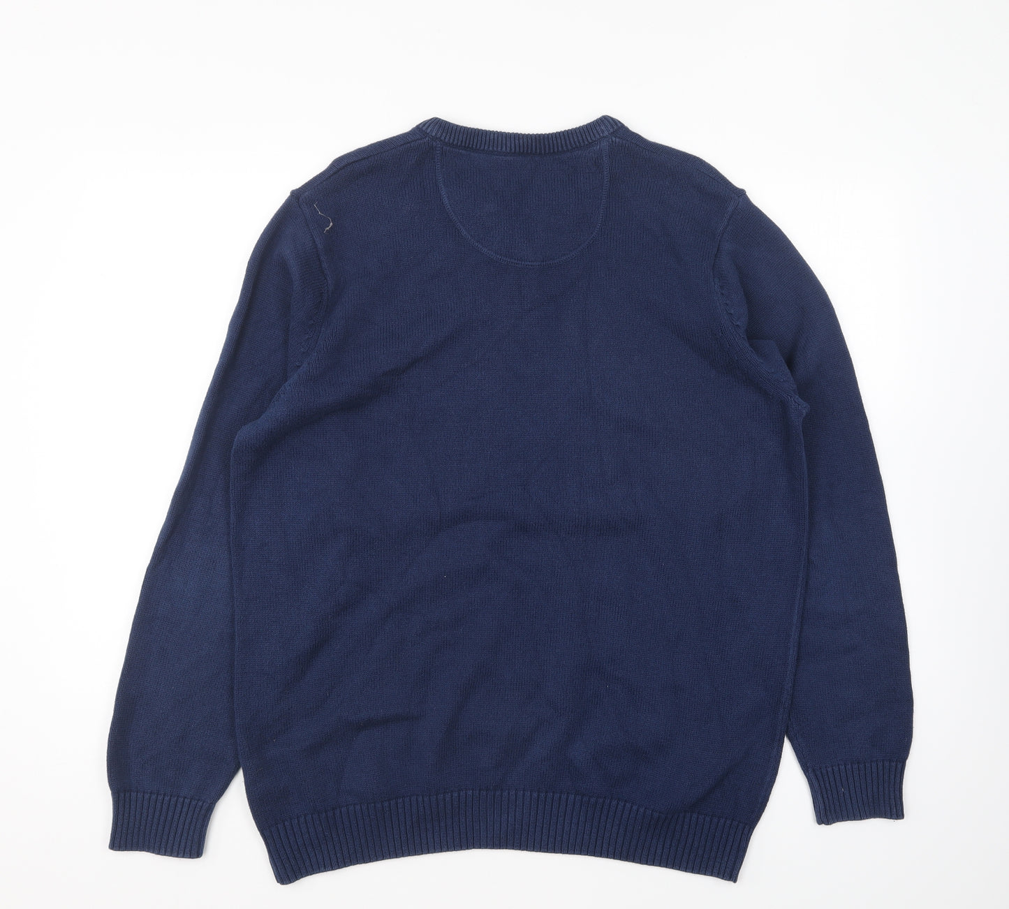 Maine Mens Blue V-Neck Cotton Pullover Jumper Size M