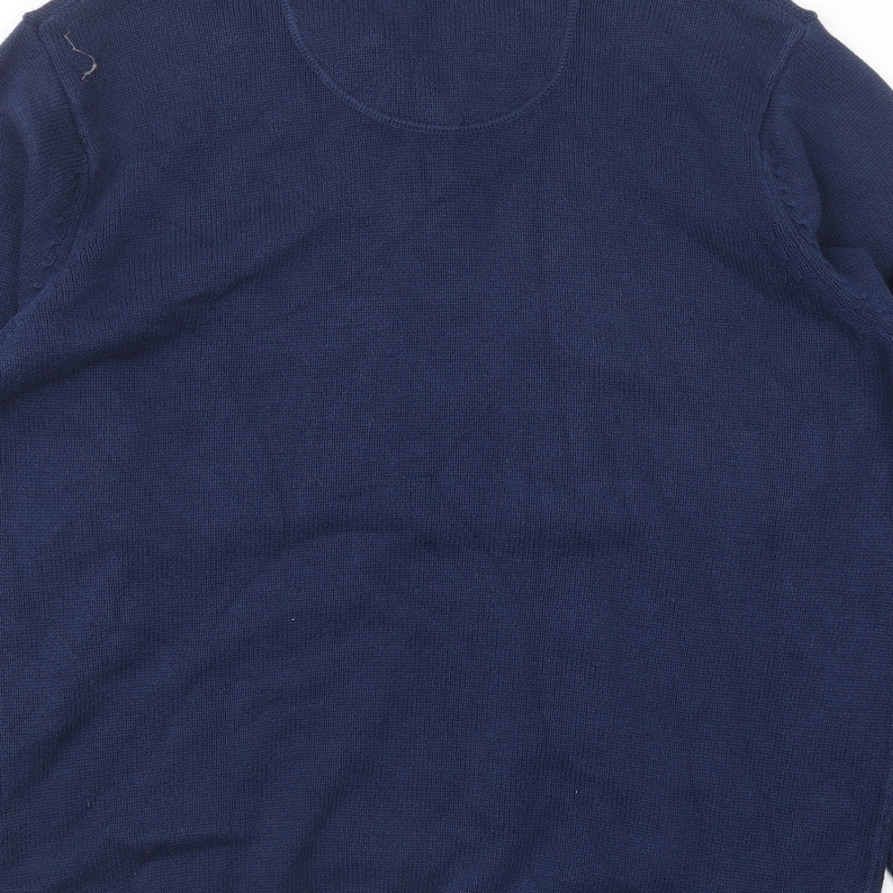 Maine Mens Blue V-Neck Cotton Pullover Jumper Size M