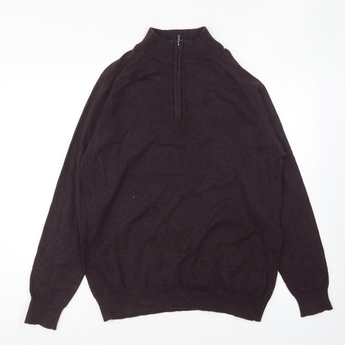Threadbare Mens Purple Collared Cotton Pullover Jumper Size L